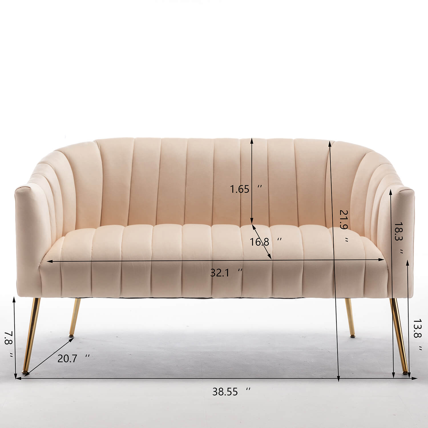 SEYNAR Modern Glam Comfy 50" Metal Legs Curved Sofa 2 Seaters Loveseat with Tufted Back