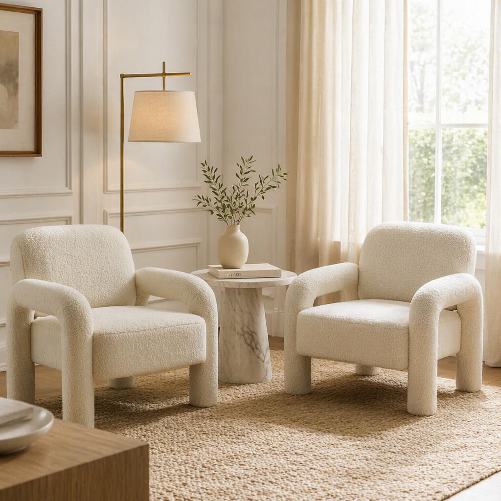 SEYNAR Modern Teddy Fabric Accent Chair with Sleek Legs (Single/Set of 2)
