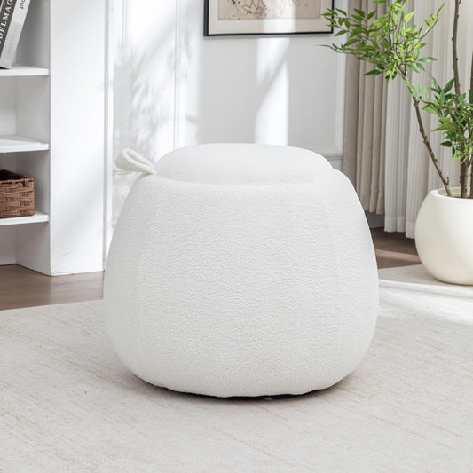 SEYNAR 25" Faux Sherling Round Storage Ottoman - Large Cozy Bouclé Footrest Stool