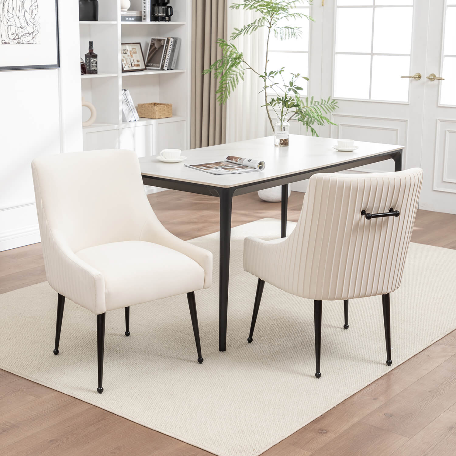 SEYNAR Modern Glam Velvet Black Metal Legs Dining Chair or Vanity Chair Set of 2/4/6 with Rear Handle