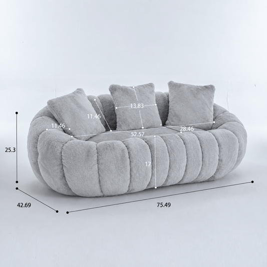 SEYNAR 75" Modern Loveseat Sofa with 3 Pillows, Cozy Faux Fur Double Couch for Living Room