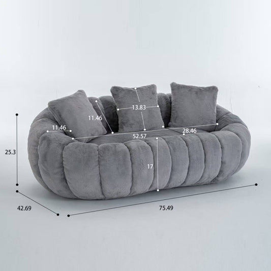 SEYNAR 75" Modern Loveseat Sofa with 3 Pillows, Cozy Faux Fur Double Couch for Living Room