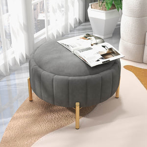 SEYNAR Modern Velvet Round Storage Ottoman with Gold Legs