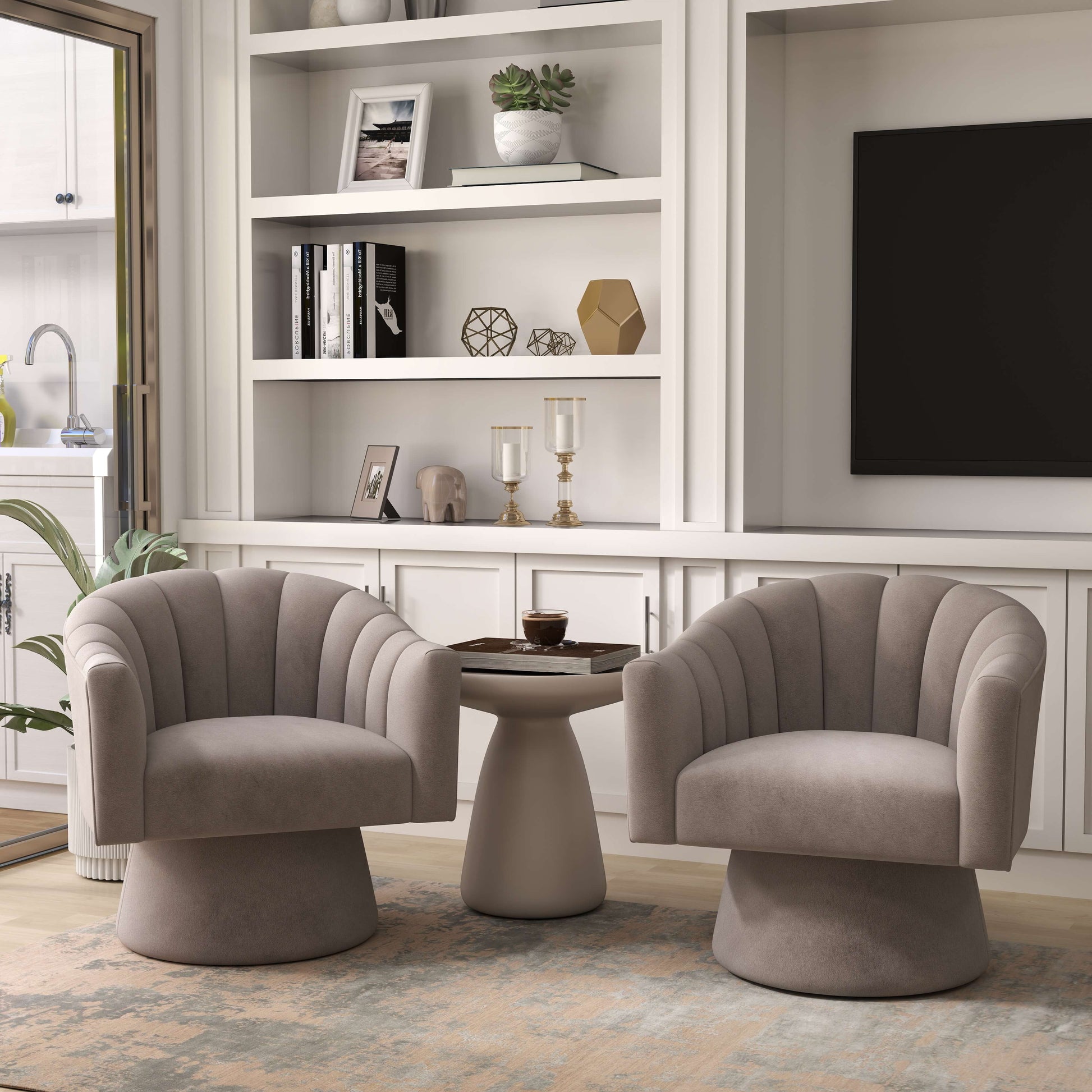 SEYNAR Modern Glam Velvet Upholstered Round Swivel Accent Arm Barrel Chair for Living Room(Single/Set of 2)