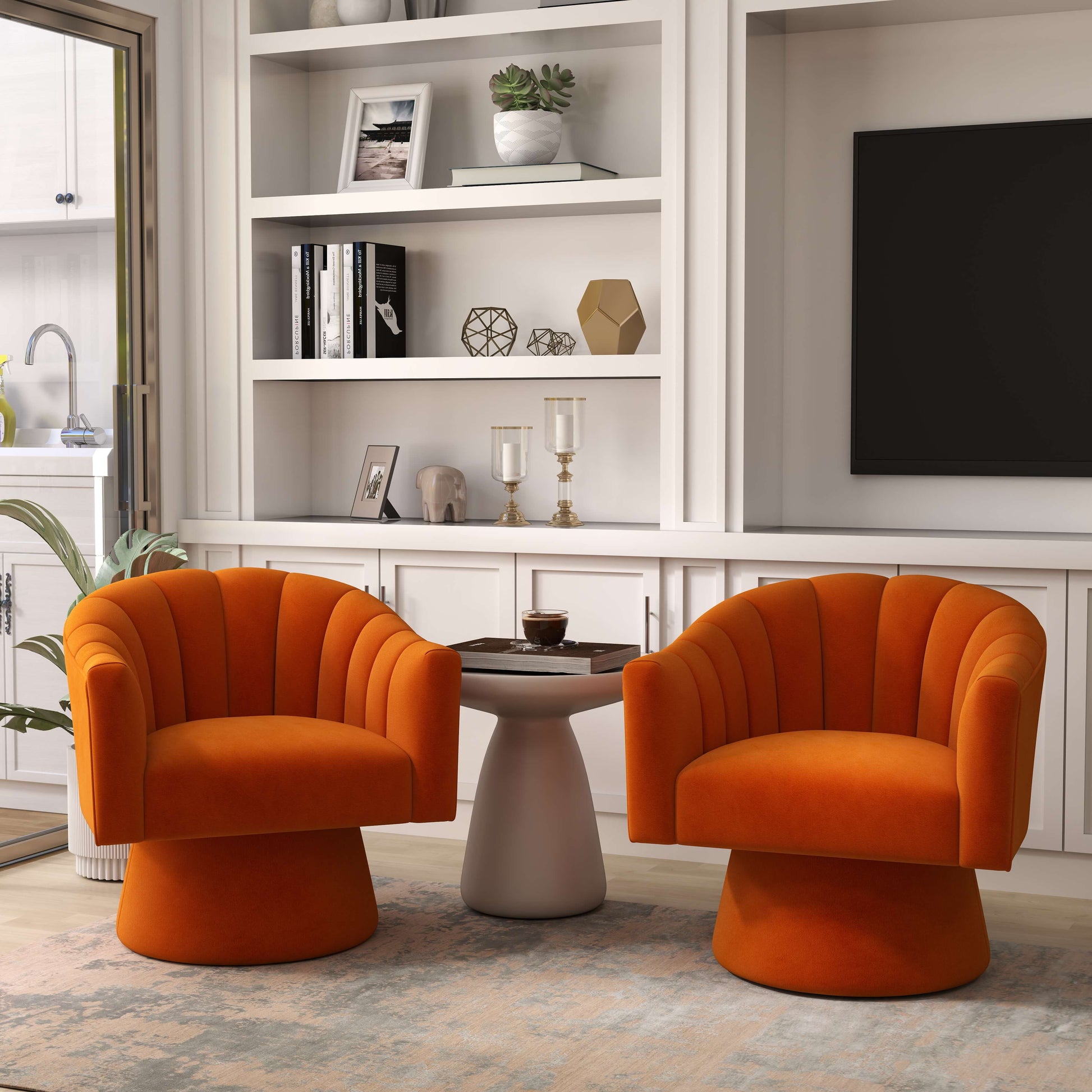 SEYNAR Modern Glam Velvet Upholstered Round Swivel Accent Arm Barrel Chair for Living Room(Single/Set of 2)