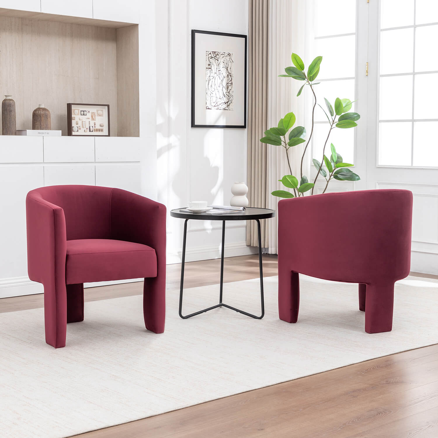SEYNAR Modern Velvet Accent Chair, Upholstered Barrel Chair with Unique Solid Base for Living Room Soft Club Chair(Single/Set of 2/4/6)