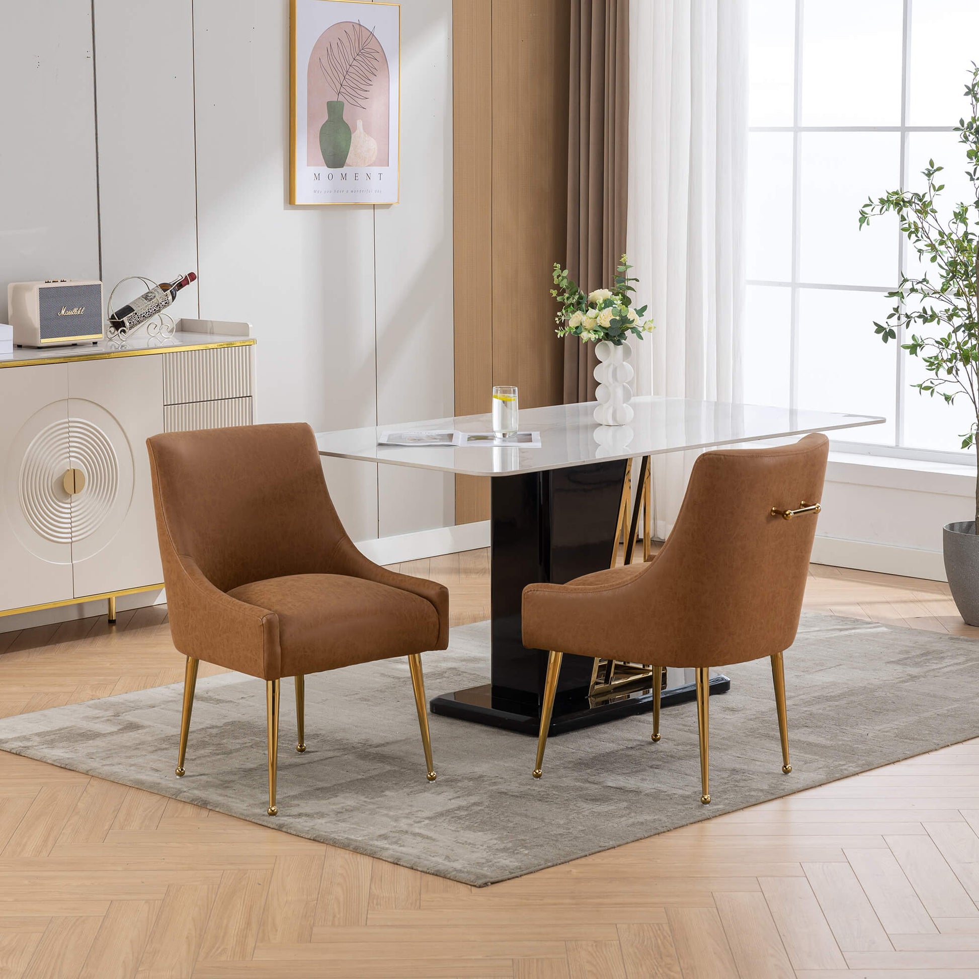 SEYNAR Modern Glam PU Leather Dining Chair or Vanity Chair Set of 2/4/6 with Rear Handle