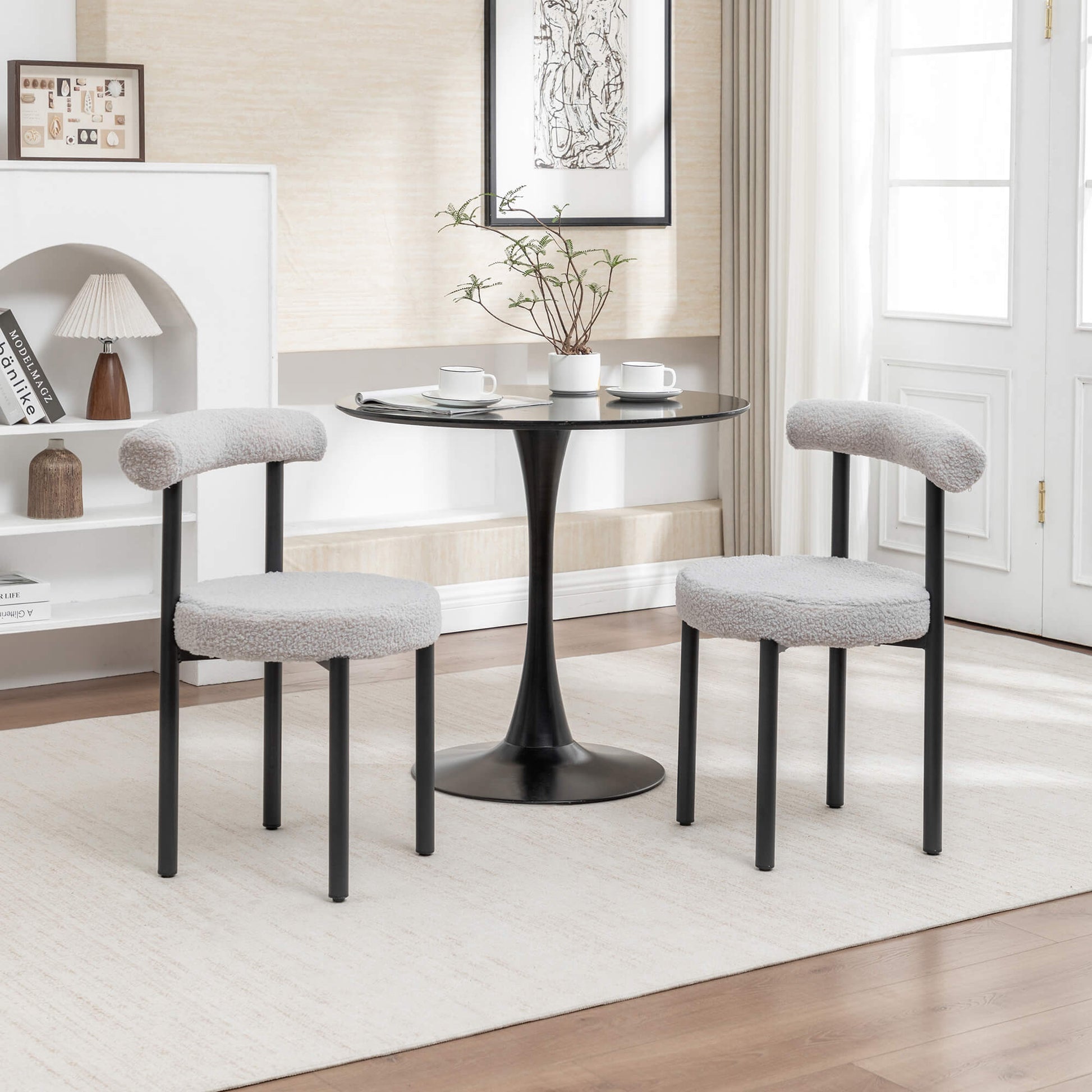 SEYNAR Modern Teddy Fabric Dining Chairs Set of 2/4/6, Minimalist Boucle Chairs