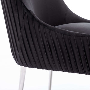 SEYNAR Modern Velvet Pleated Finish Back Dining Chair Set of 2/4/6 with Rear Handle