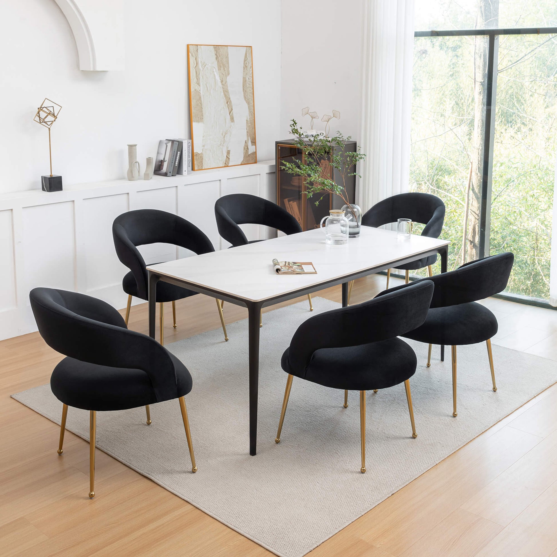 SEYNAR Mid Century Modern Velvet Upolstered Open-Back Dining Chair Set of 2/4/6