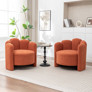 SEYNAR Modern Glam Faux Sherpa Upholstered Round Accent Chair with Flower Shaped Back Design(Single/Set of 2)