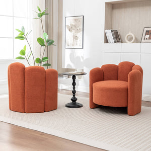 SEYNAR Modern Glam Faux Sherpa Upholstered Round Accent Chair with Flower Shaped Back Design(Single/Set of 2)