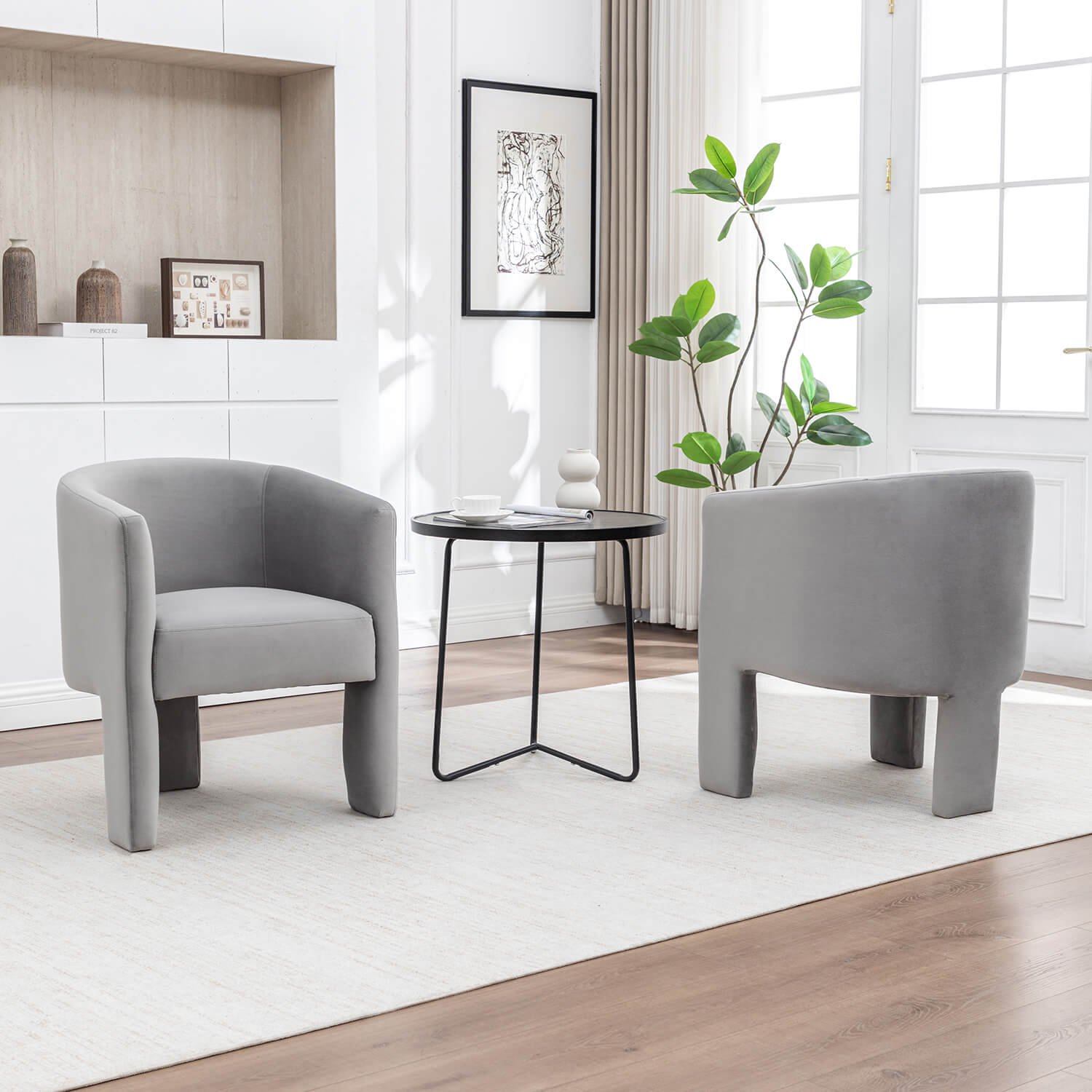 SEYNAR Modern Velvet Accent Chair, Upholstered Barrel Chair with Unique Solid Base for Living Room Soft Club Chair(Single/Set of 2/4/6)