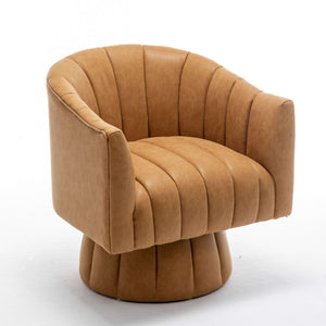 SEYNAR Mid-Century Swivel PU Leather Tufted Round Accent Barrel Chair