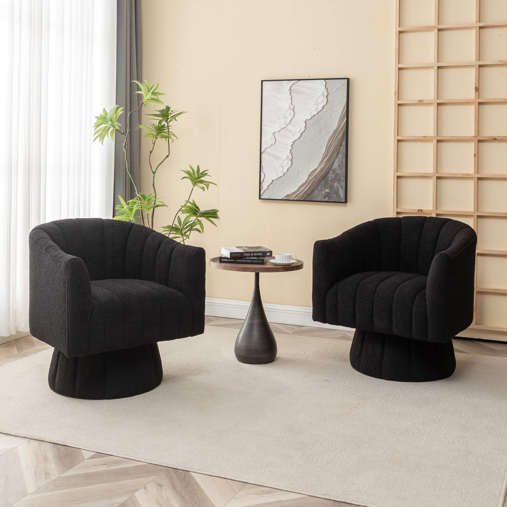 SEYNAR Modern Glam Teddy Fabric Upholstered Round Swivel Accent Barrel Chair(Single/Set of 2)