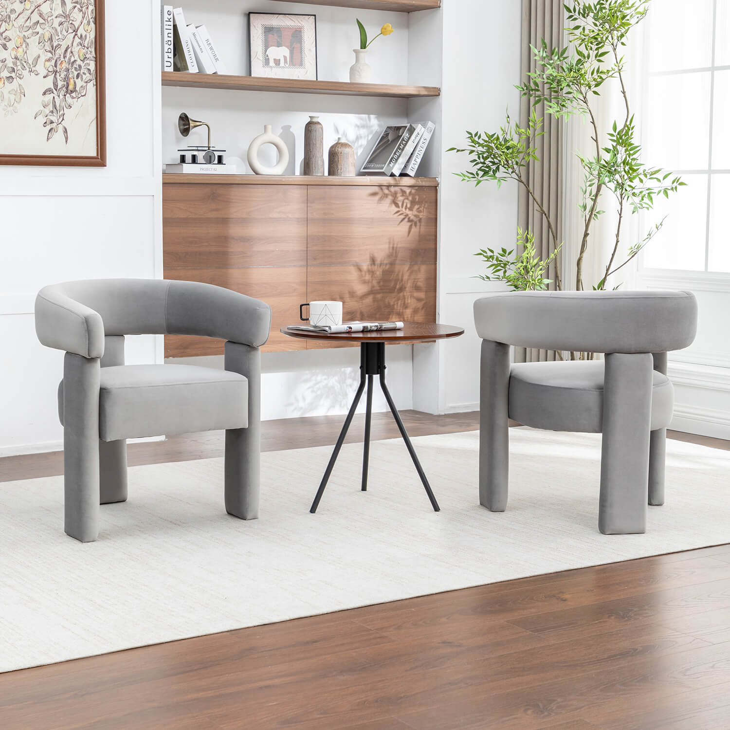 SEYNAR Modern Velvet Accent Chair, Upholstered Barrel Armchair with Curved Back and Thickened Padded Seat,Single chair or Set of 2/4/6