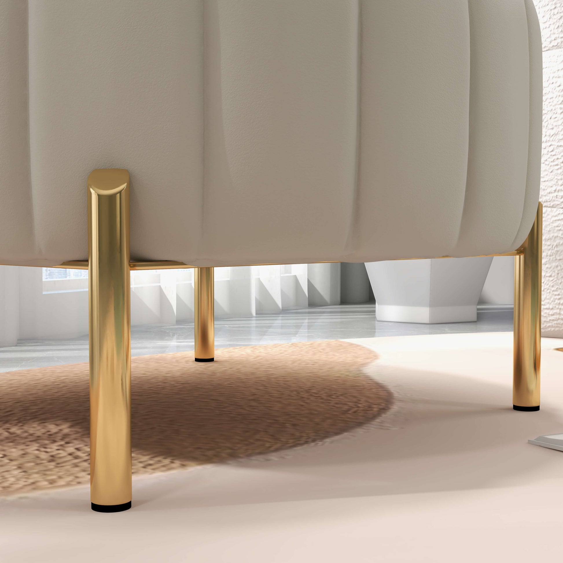 SEYNAR Modern Velvet Round Storage Ottoman with Gold Legs