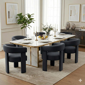 SEYNAR Modern Velvet Accent Chair, Upholstered Barrel Armchair with Curved Back and Thickened Padded Seat,Single chair or Set of 2/4/6