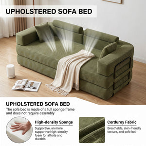 SEYNAR Corduroy Folding Sofa Bed, Memory Foam Compressed Sleeper Couch No Assembly