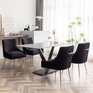 SEYNAR Modern Velvet Pleated Finish Back Dining Chair Set of 2/4/6 with Rear Handle