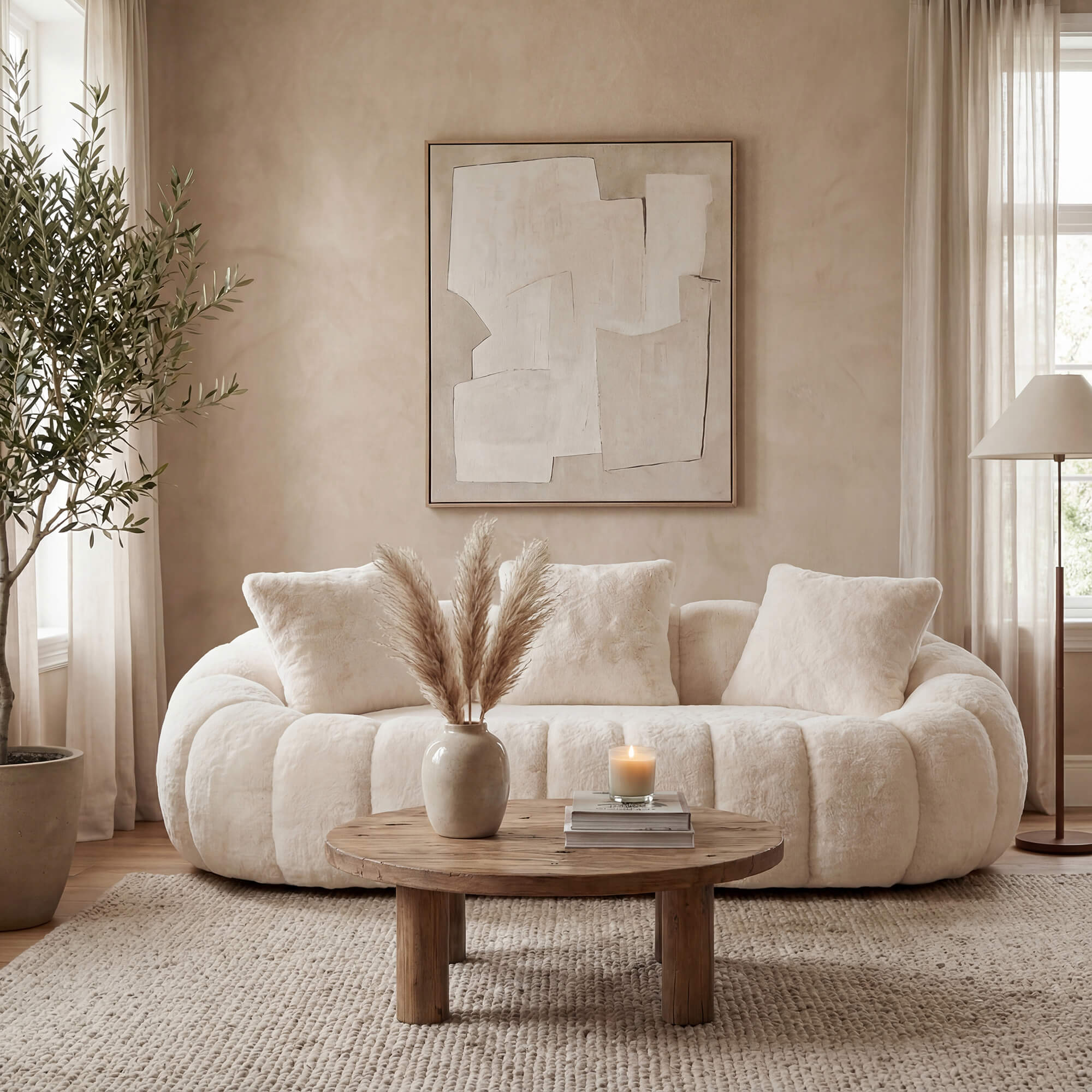 SEYNAR 75" Modern Loveseat Sofa with 3 Pillows, Cozy Faux Fur Double Couch for Living Room