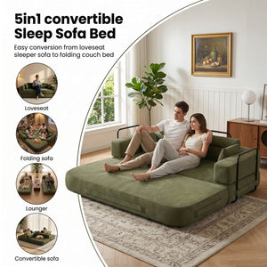 SEYNAR Corduroy Folding Sofa Bed, Memory Foam Compressed Sleeper Couch No Assembly