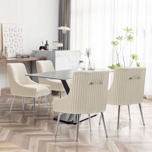 SEYNAR Modern Velvet Pleated Finish Back Dining Chair Set of 2/4/6 with Rear Handle