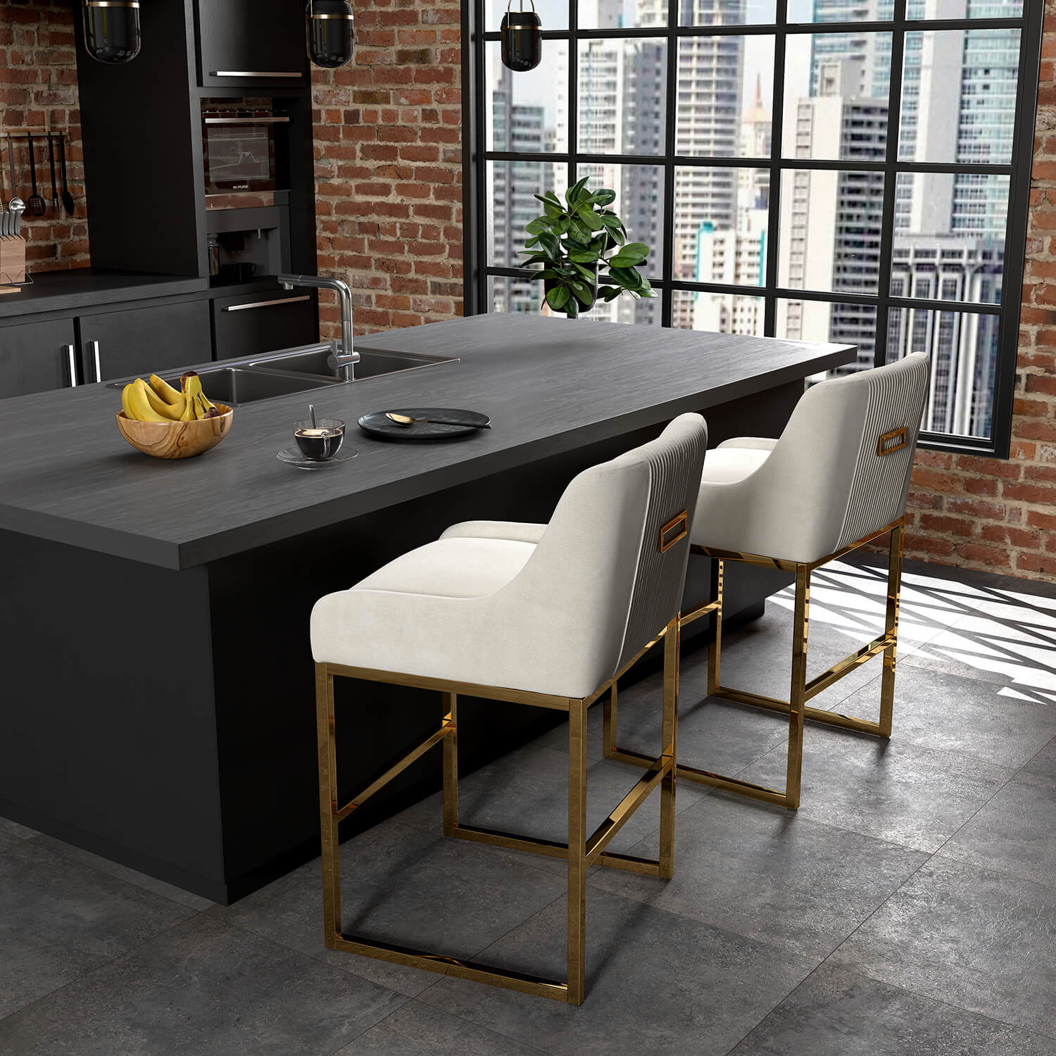 SEYNAR Modern Glam Velvet Golden Matel Frame Counter or High Bar Stools Set of 2/4