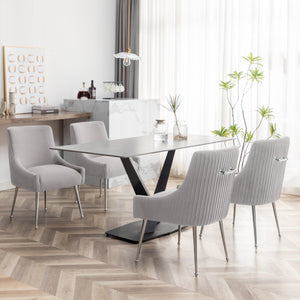 SEYNAR Modern Velvet Pleated Finish Back Dining Chair Set of 2/4/6 with Rear Handle