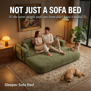 SEYNAR Corduroy Folding Sofa Bed, Memory Foam Compressed Sleeper Couch No Assembly