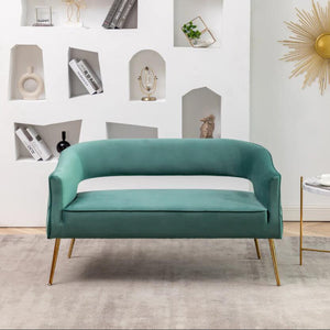 SEYNAR Modern 51'' Velvet Tufted Loveseat Open Back with Golden Metal Legs