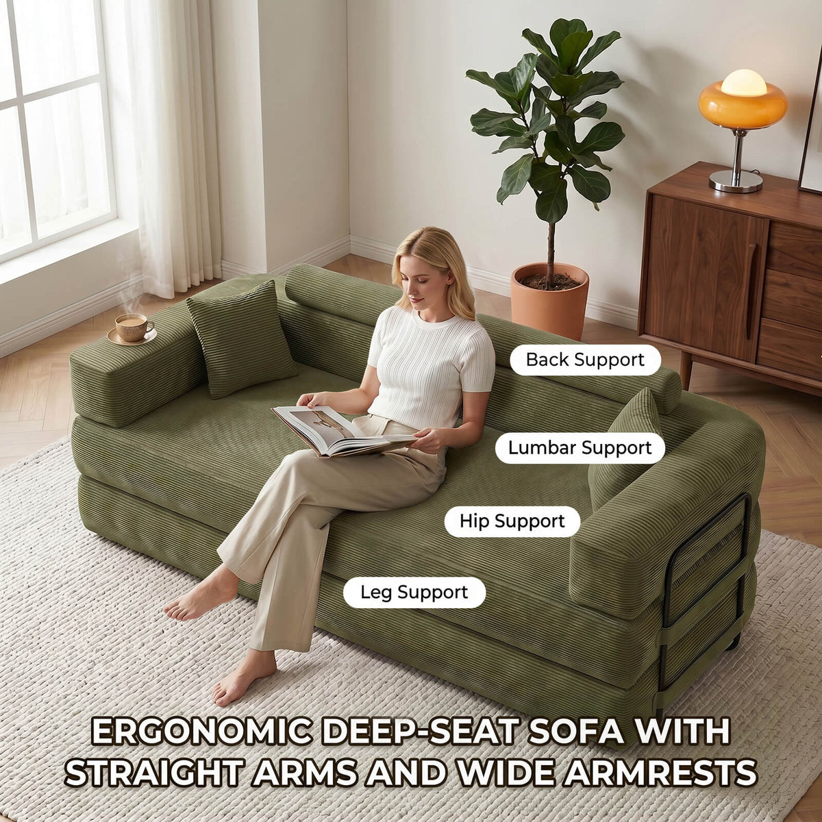 SEYNAR Corduroy Folding Sofa Bed, Memory Foam Compressed Sleeper Couch No Assembly