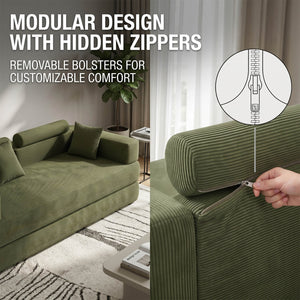 SEYNAR Corduroy Folding Sofa Bed, Memory Foam Compressed Sleeper Couch No Assembly