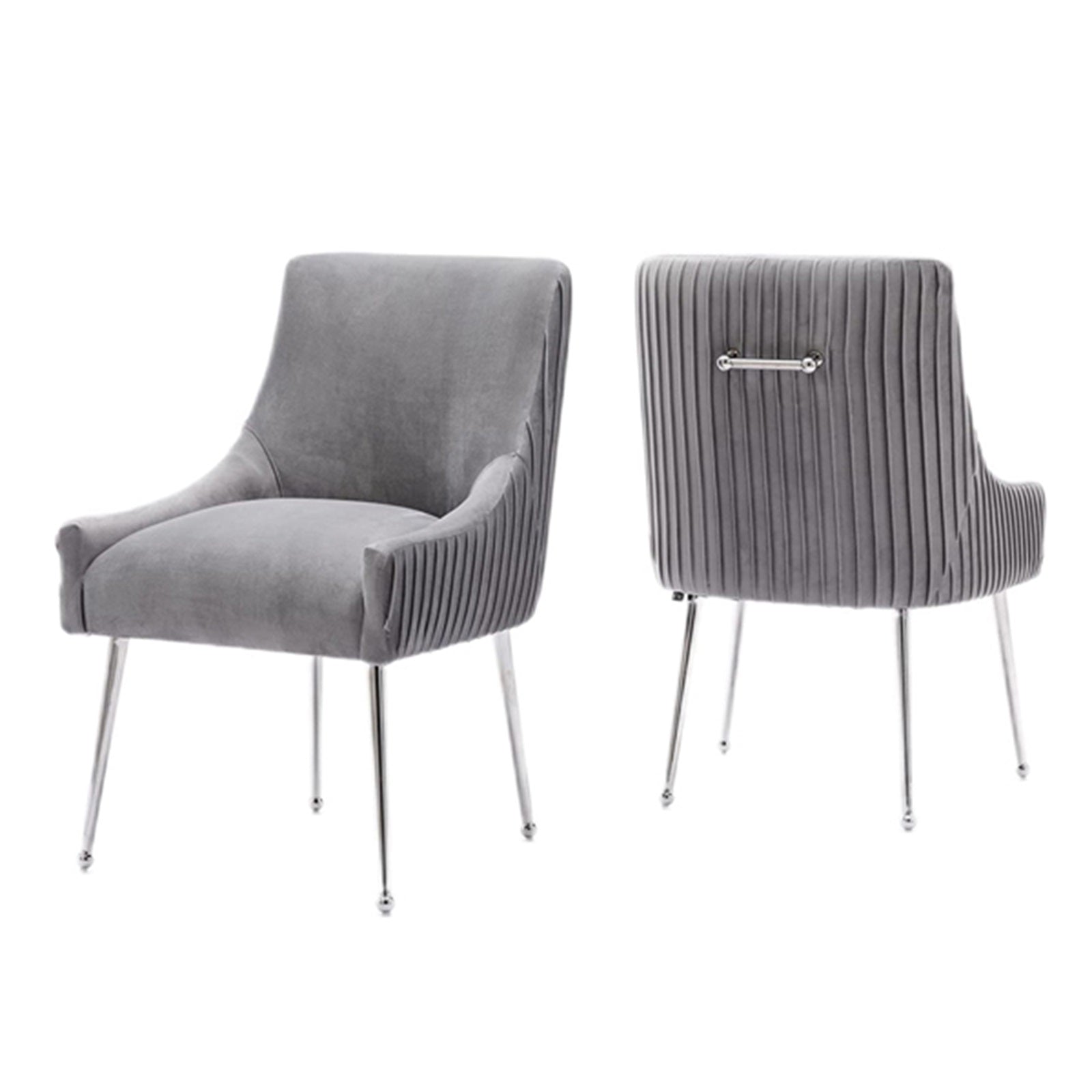 SEYNAR Dining Chairs Modern Style Velvet Upholstered Accent Chair Vanity Chair with Vertical Bar Tufted Chair with Silver Legs Set of 2 for Living Room,Dining Room,Bedroom