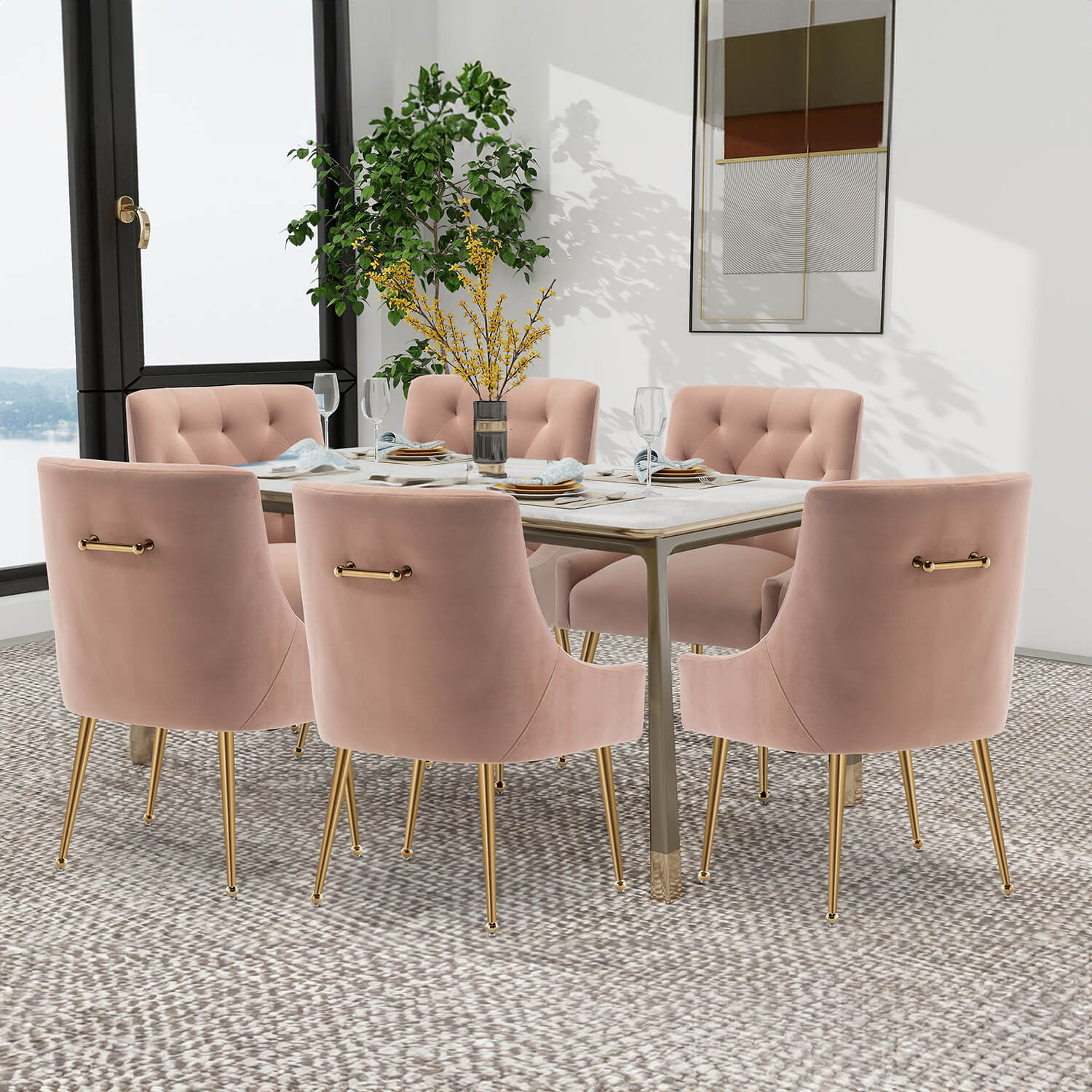 SEYNAR Modern Dining Chairs Set of 2/4/6, Upholstered Accent Chair Tufted Back Armless Chair with Back Pull