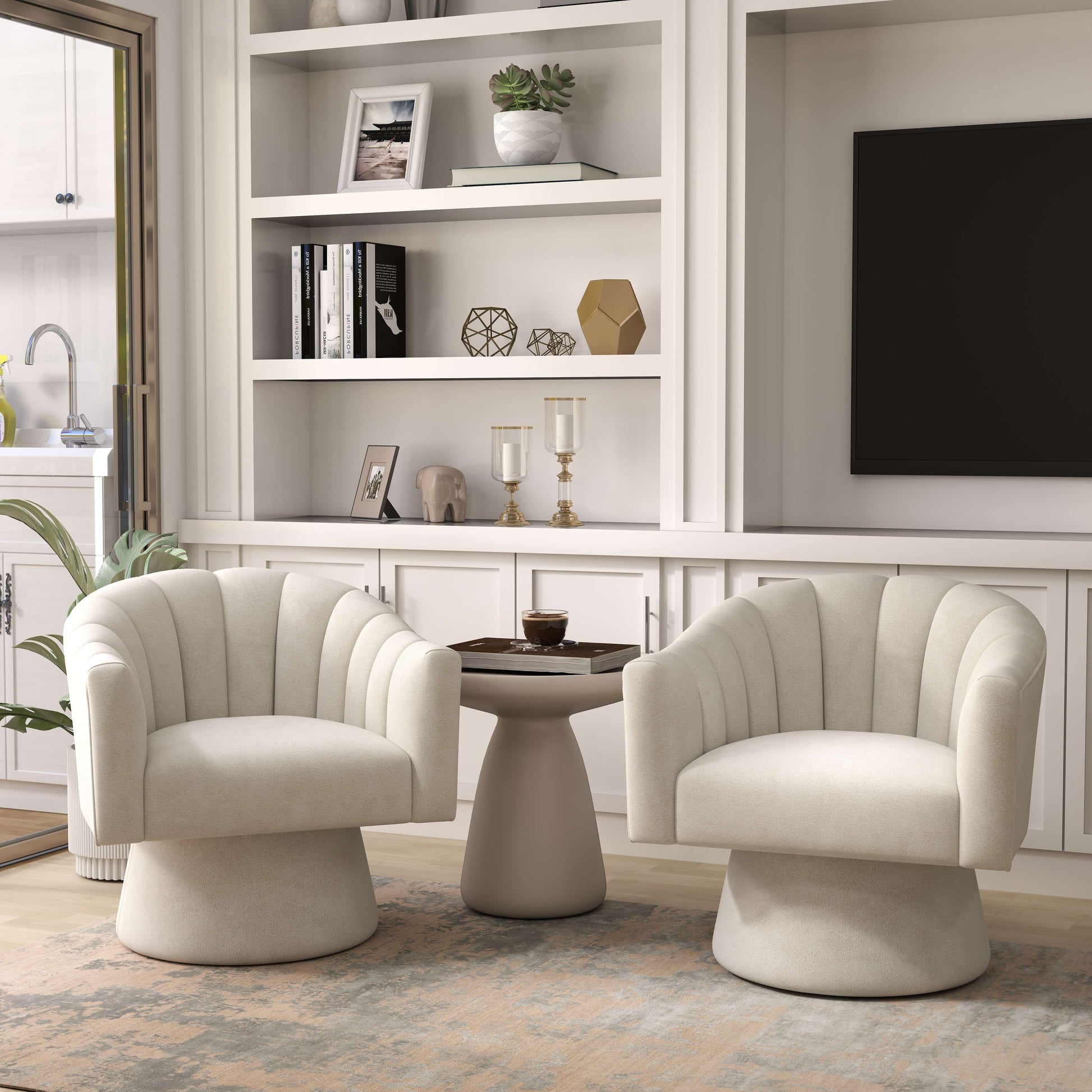 SEYNAR Modern Glam Velvet Upholstered Round Swivel Accent Arm Barrel Chair for Living Room(Single/Set of 2)
