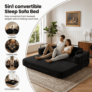 SEYNAR Corduroy Folding Sofa Bed, Memory Foam Compressed Sleeper Couch No Assembly