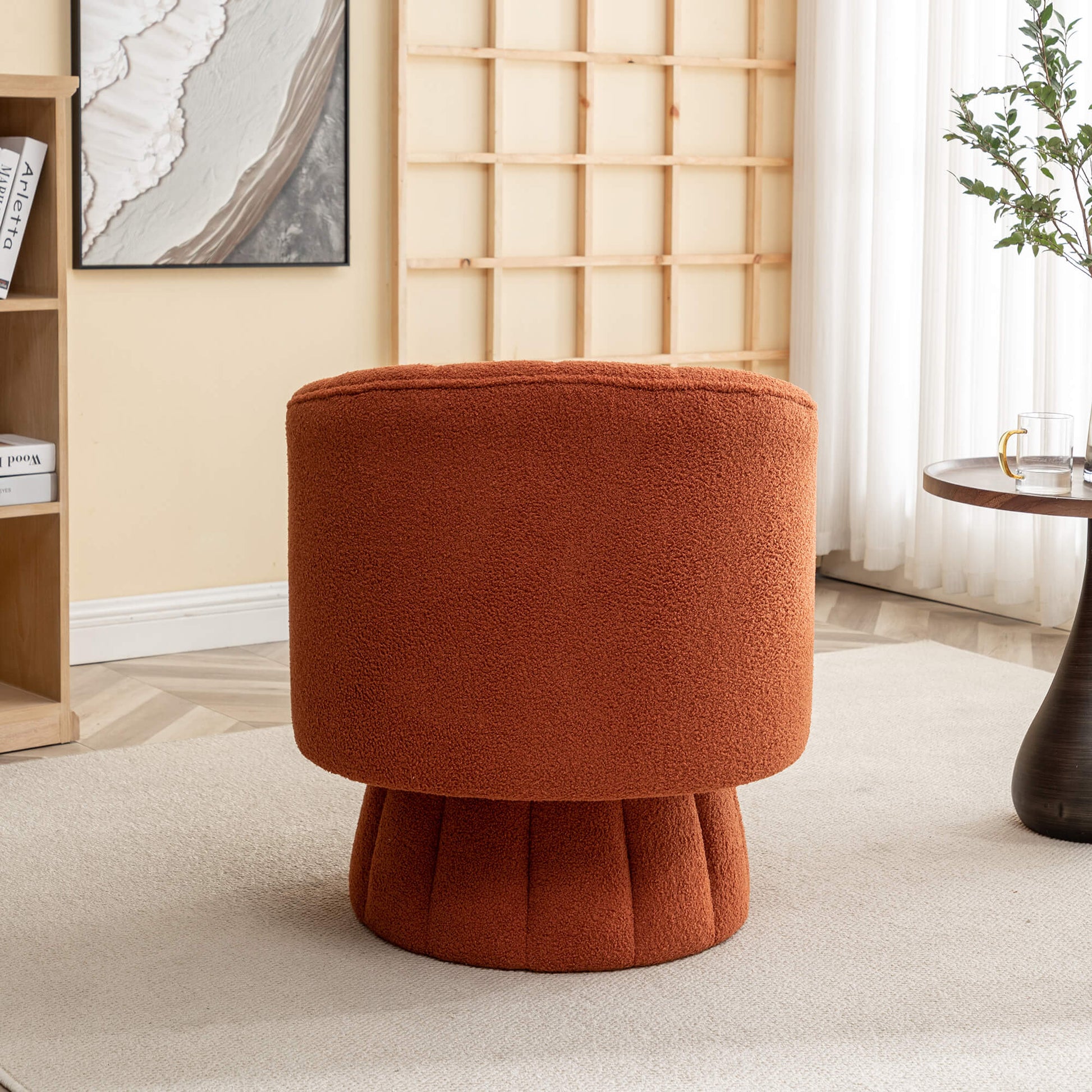 SEYNAR Modern Glam Teddy Fabric Upholstered Round Swivel Accent Barrel Chair(Single/Set of 2)