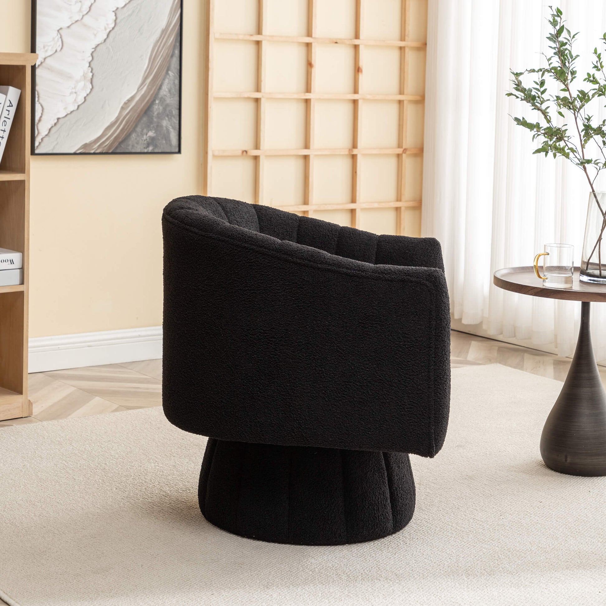 SEYNAR Modern Glam Teddy Fabric Upholstered Round Swivel Accent Barrel Chair(Single/Set of 2)
