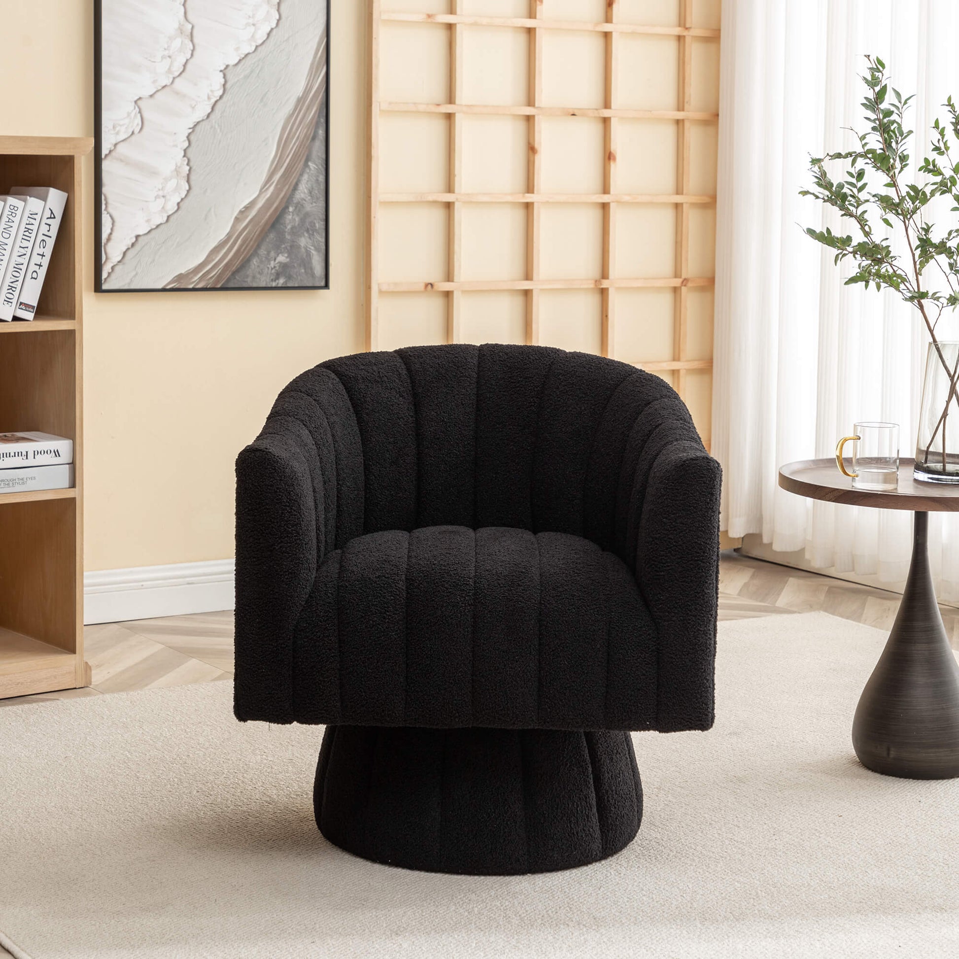SEYNAR Modern Glam Teddy Fabric Upholstered Round Swivel Accent Barrel Chair(Single/Set of 2)