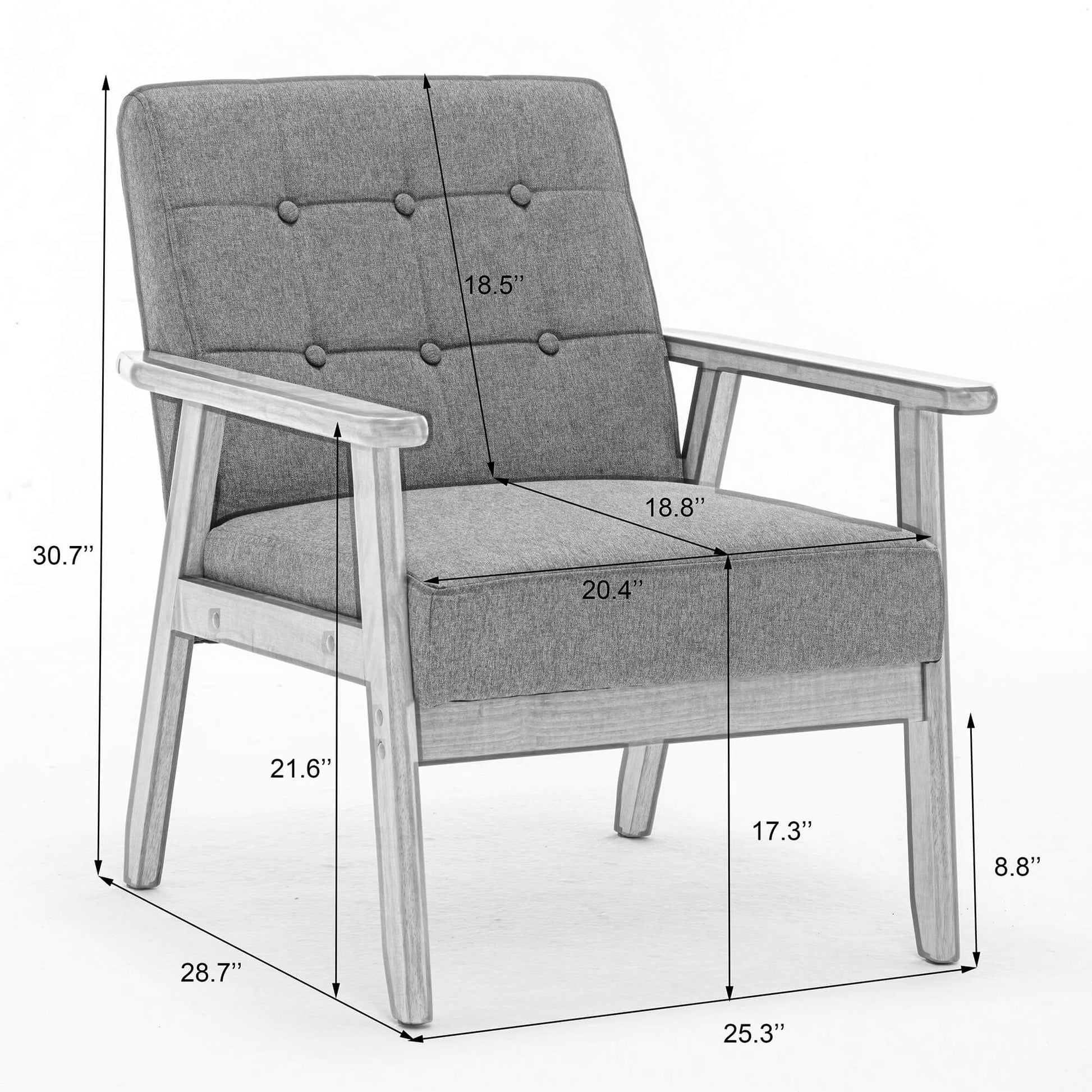SEYNAR Mid-Century Linen Button-Tufted Accent Chair with Solid Wood Frame(Single/Set of 2)