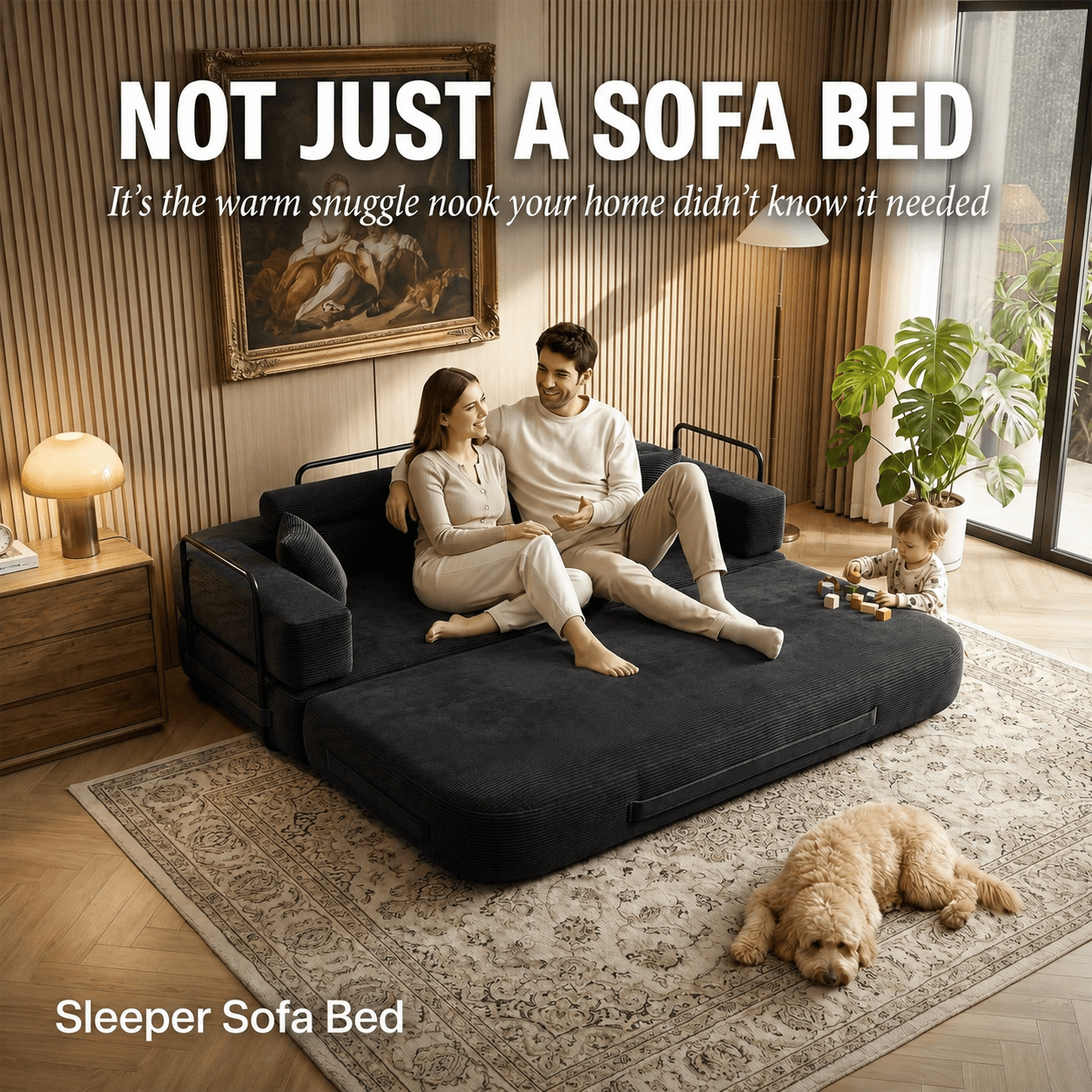 SEYNAR Corduroy Folding Sofa Bed, Memory Foam Compressed Sleeper Couch No Assembly