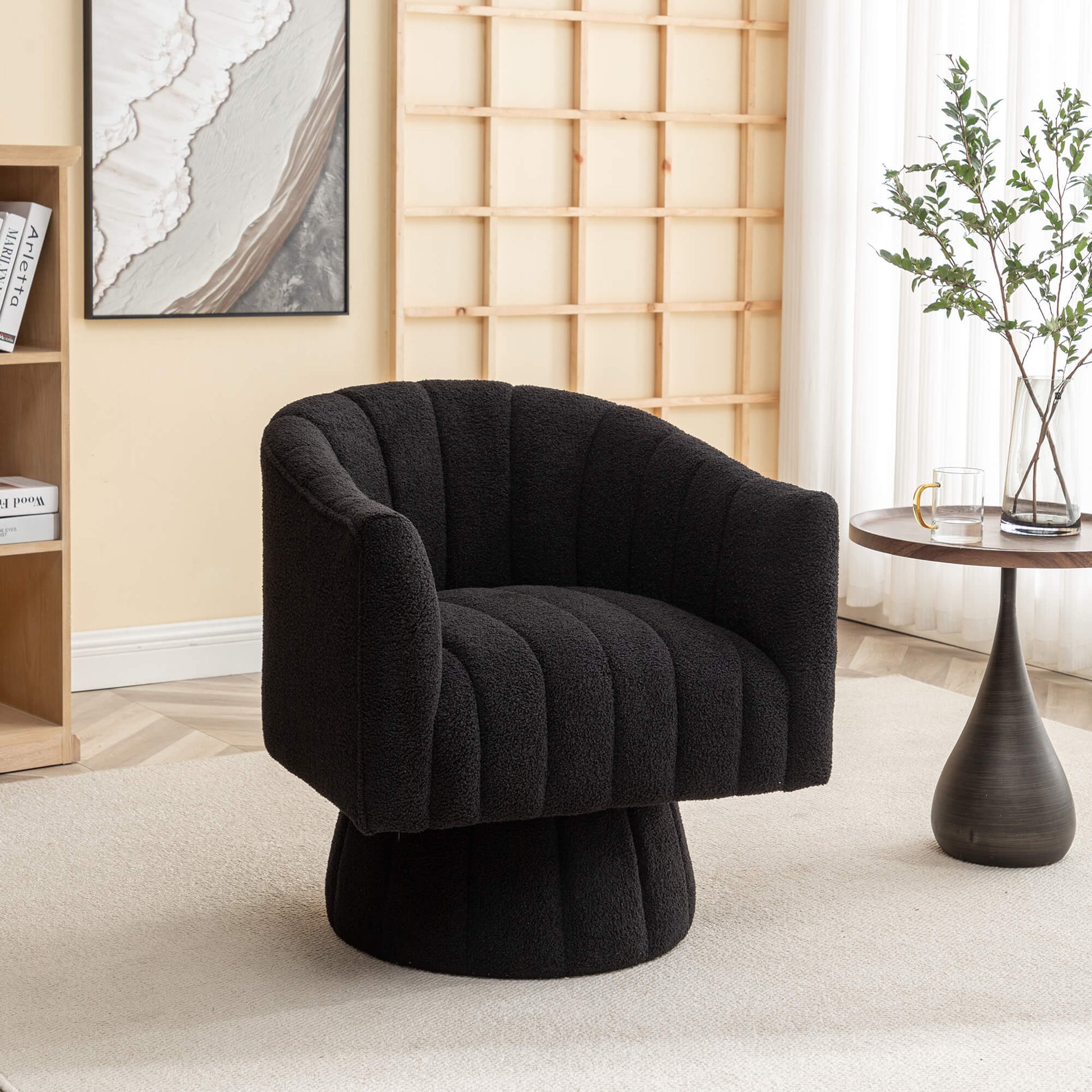 SEYNAR Modern Glam Teddy Fabric Upholstered Round Swivel Accent Barrel Chair(Single/Set of 2)