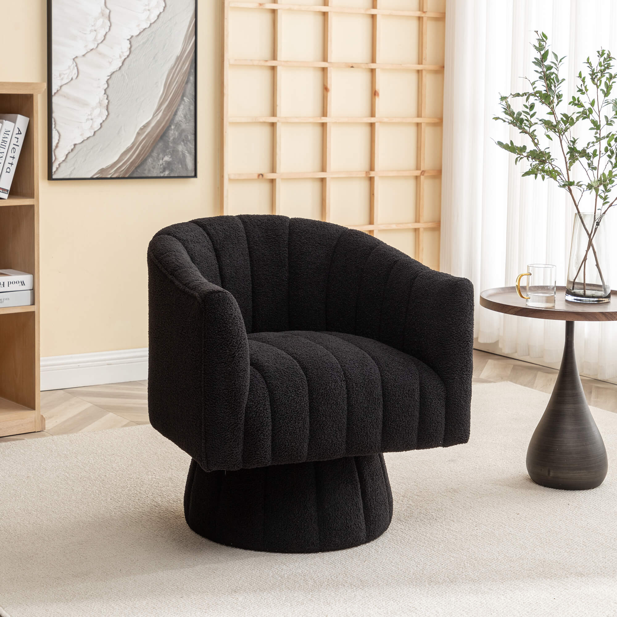 SEYNAR Modern Glam Teddy Fabric Upholstered Round Swivel Accent Barrel Chair(Single/Set of 2)