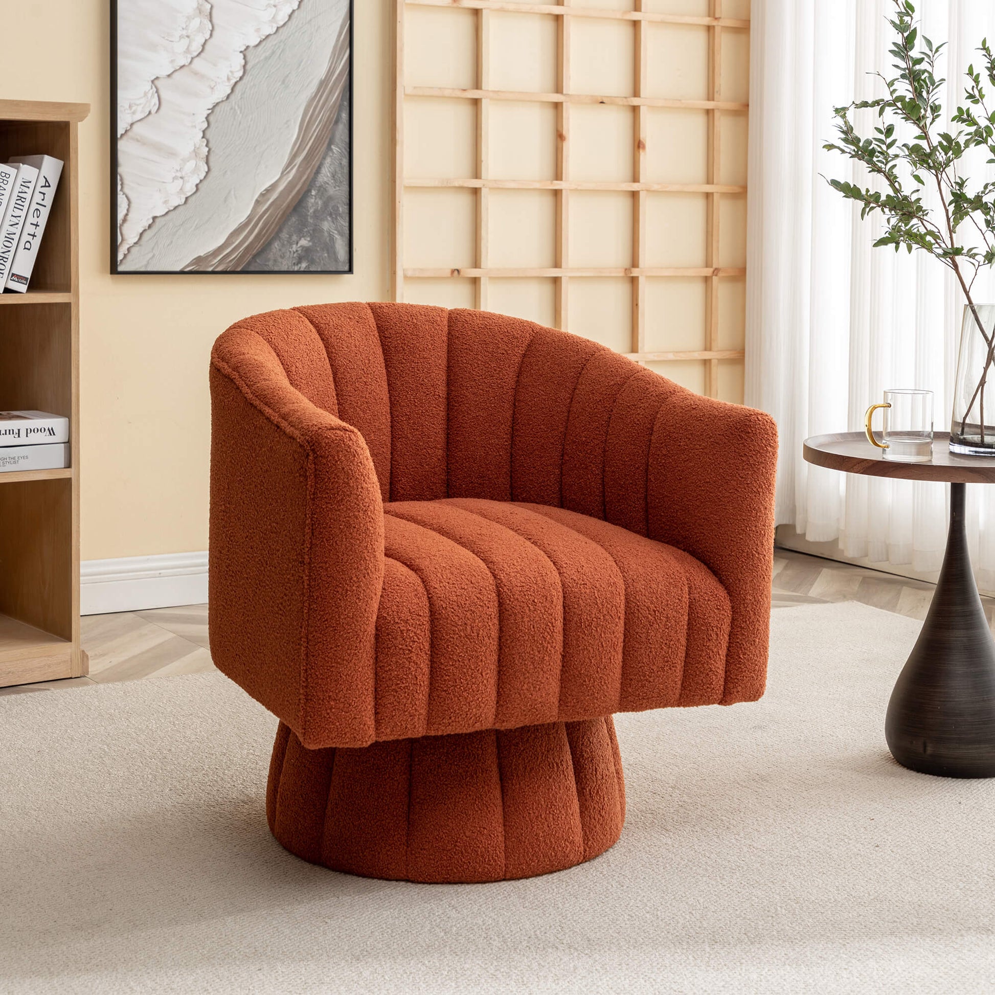 SEYNAR Modern Glam Teddy Fabric Upholstered Round Swivel Accent Barrel Chair(Single/Set of 2)