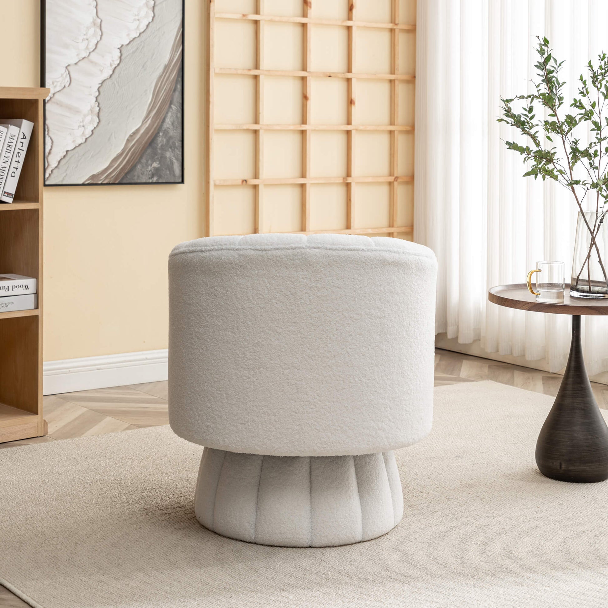 SEYNAR Modern Glam Teddy Fabric Upholstered Round Swivel Accent Barrel Chair(Single/Set of 2)
