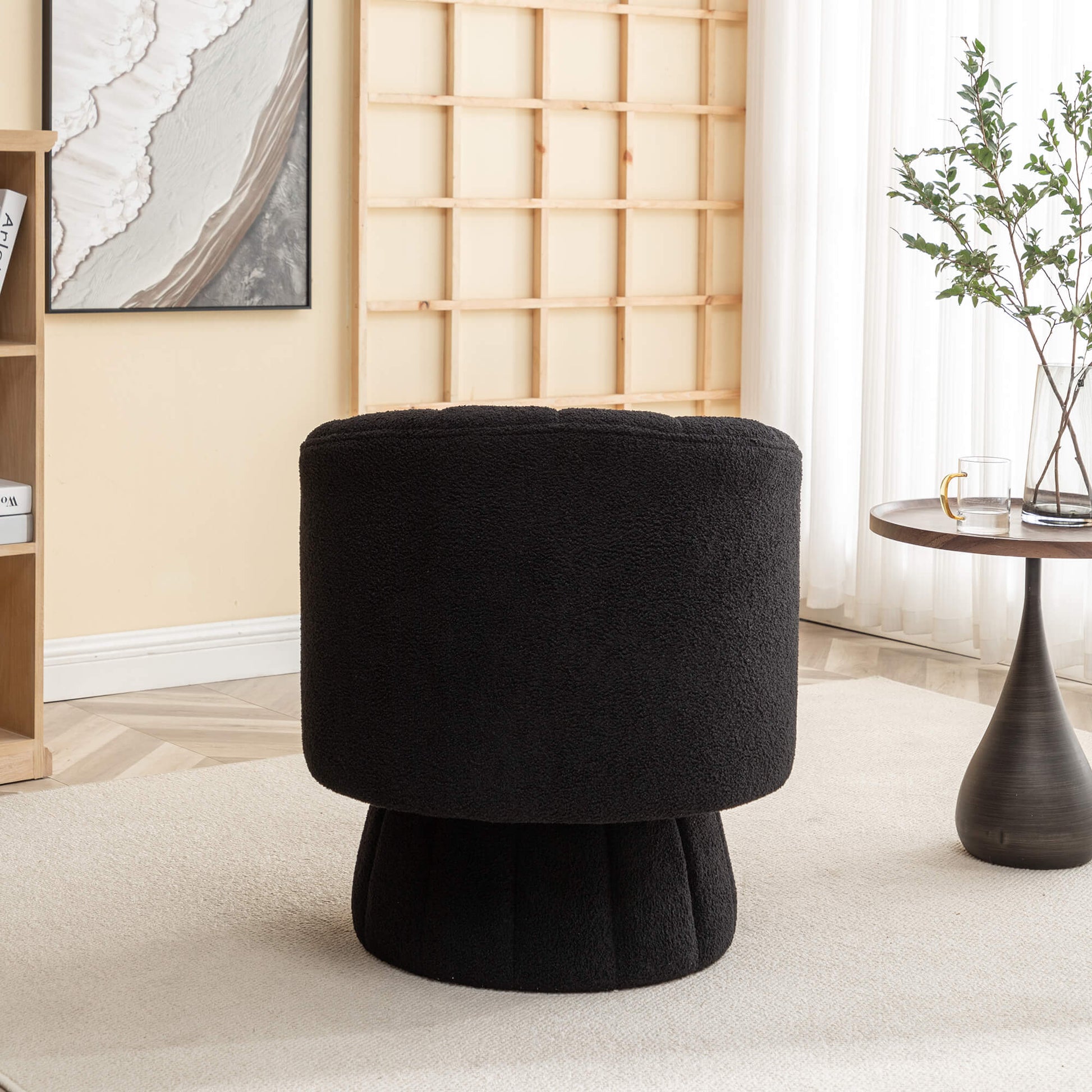 SEYNAR Modern Glam Teddy Fabric Upholstered Round Swivel Accent Barrel Chair(Single/Set of 2)