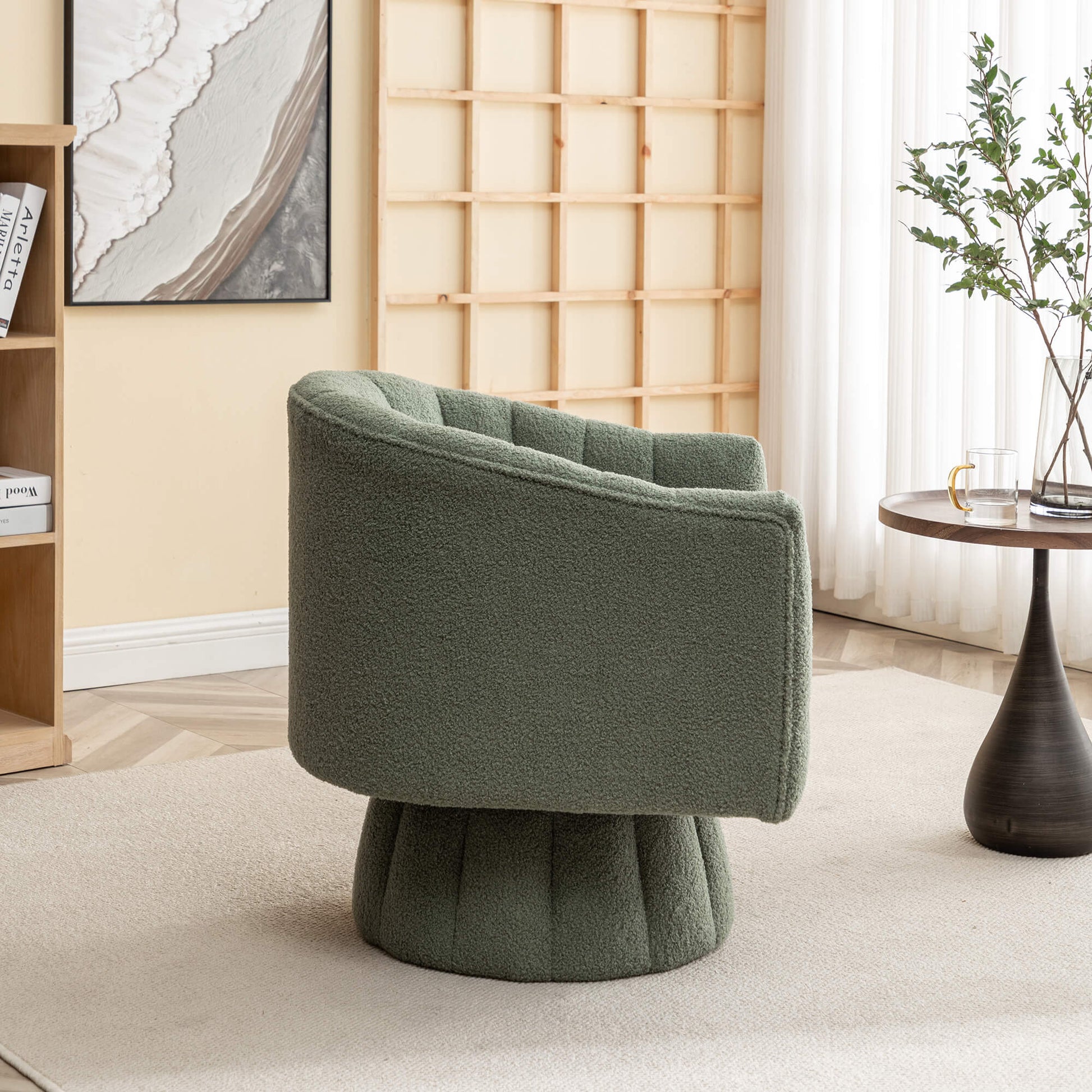 SEYNAR Modern Glam Teddy Fabric Upholstered Round Swivel Accent Barrel Chair(Single/Set of 2)