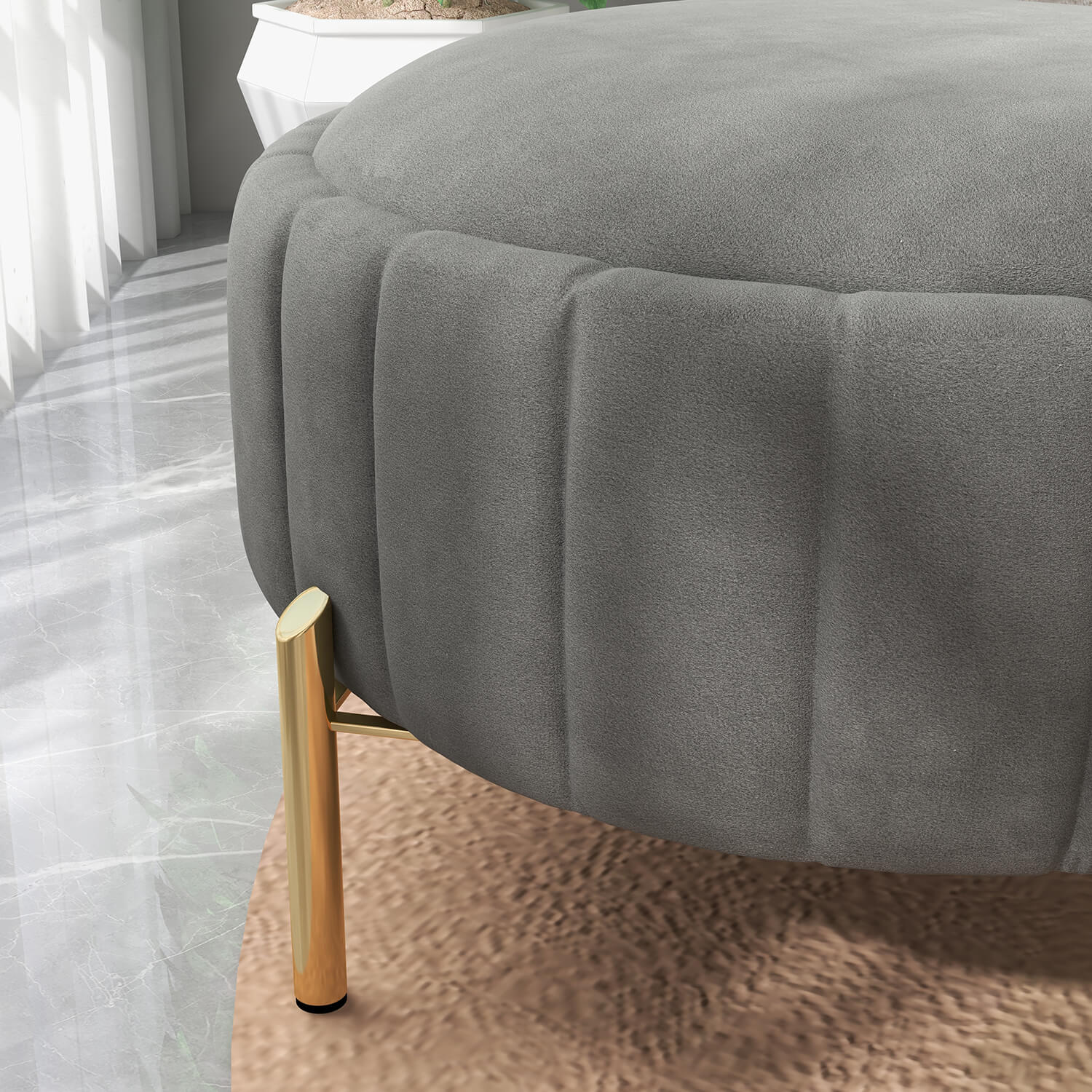 SEYNAR Modern Velvet Round Storage Ottoman with Gold Legs