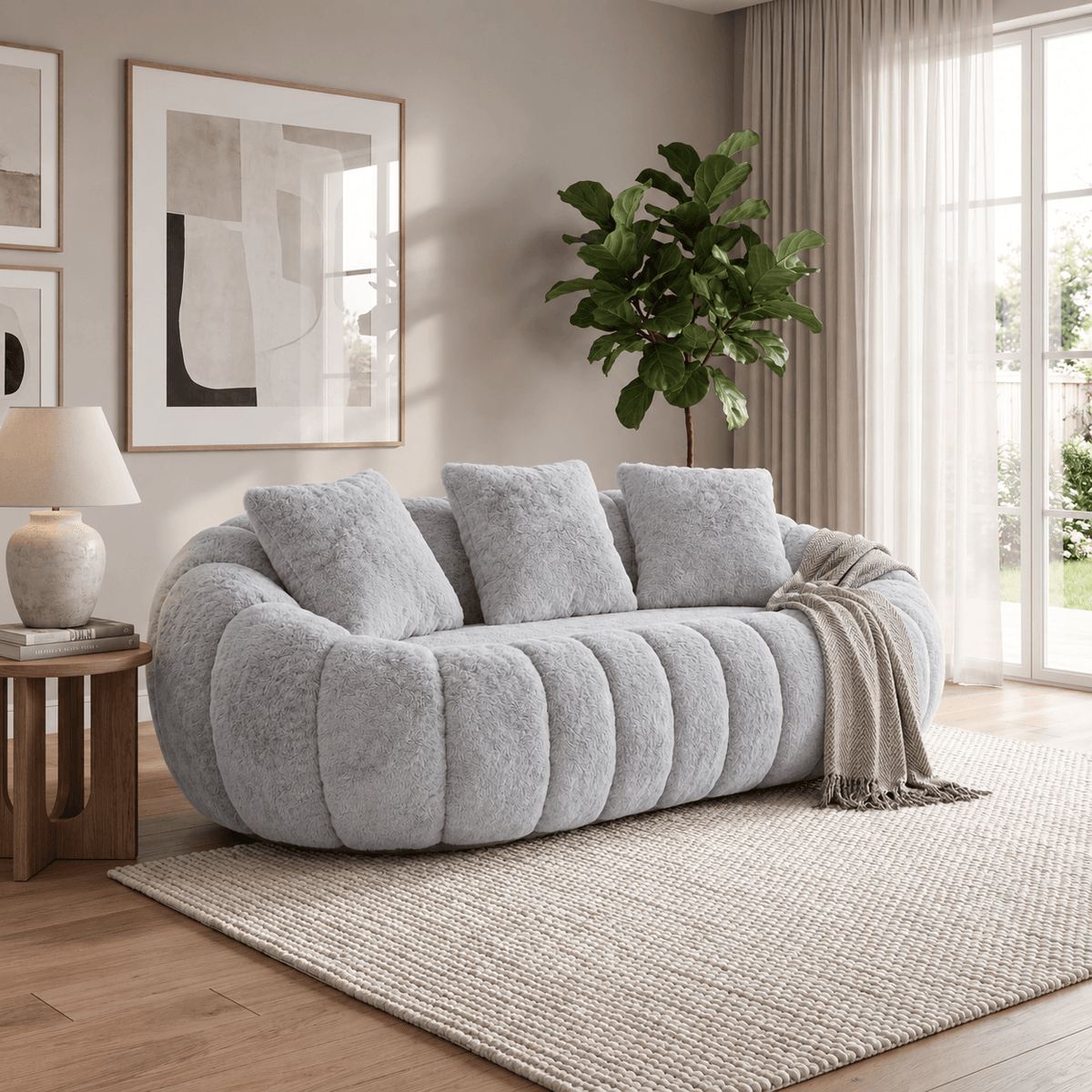 SEYNAR 75" Modern Loveseat Sofa with 3 Pillows, Cozy Faux Fur Double Couch for Living Room